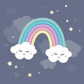 Cute magical rainbow and clouds in unicorn theme or little princess theme.